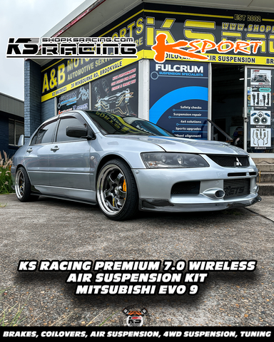 MITSUBISHI LANCER EVOLUTION EVO 9 Blending unbeatable performance with an unmistakable stance WITH KS RACING AIR SUSPESNION AND KSPORT AIR STRUTS WITH WORK MEISTERS