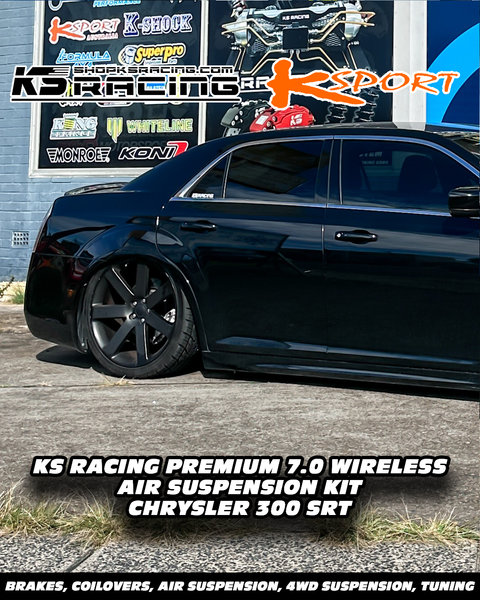 Chrysler 300 srt 300c v8 hemi with Ks racing ksport air ride air suspension kit slammed on a set of 22” polished rims