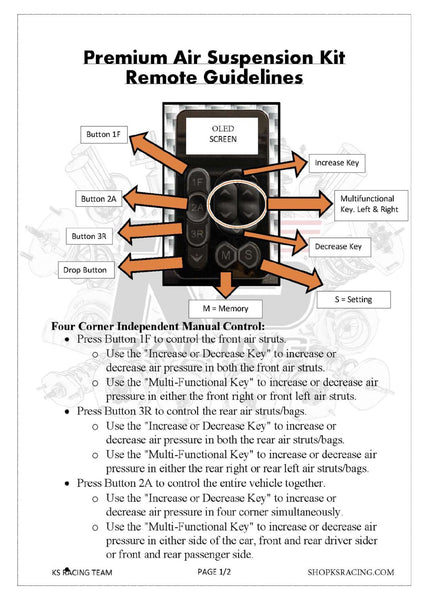 KS RACING AIR SUSPENSION KIT PREMIUM WIRELESS INSTALLATION & USER GUIDE