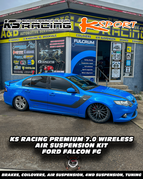 Ford Falcon FG, now elevated on KS Racing air ride suspension.
