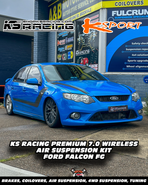 Ford Falcon FG, now elevated on KS Racing air ride suspension.