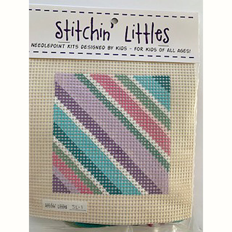 An easy beginner needlepoint kit designed for Kids of all ages. This canvas  which depicts a two daisies is stitch-painted onto 7 mesh needlepoint canvas  and comes with acrylic threads. – Needlepoint