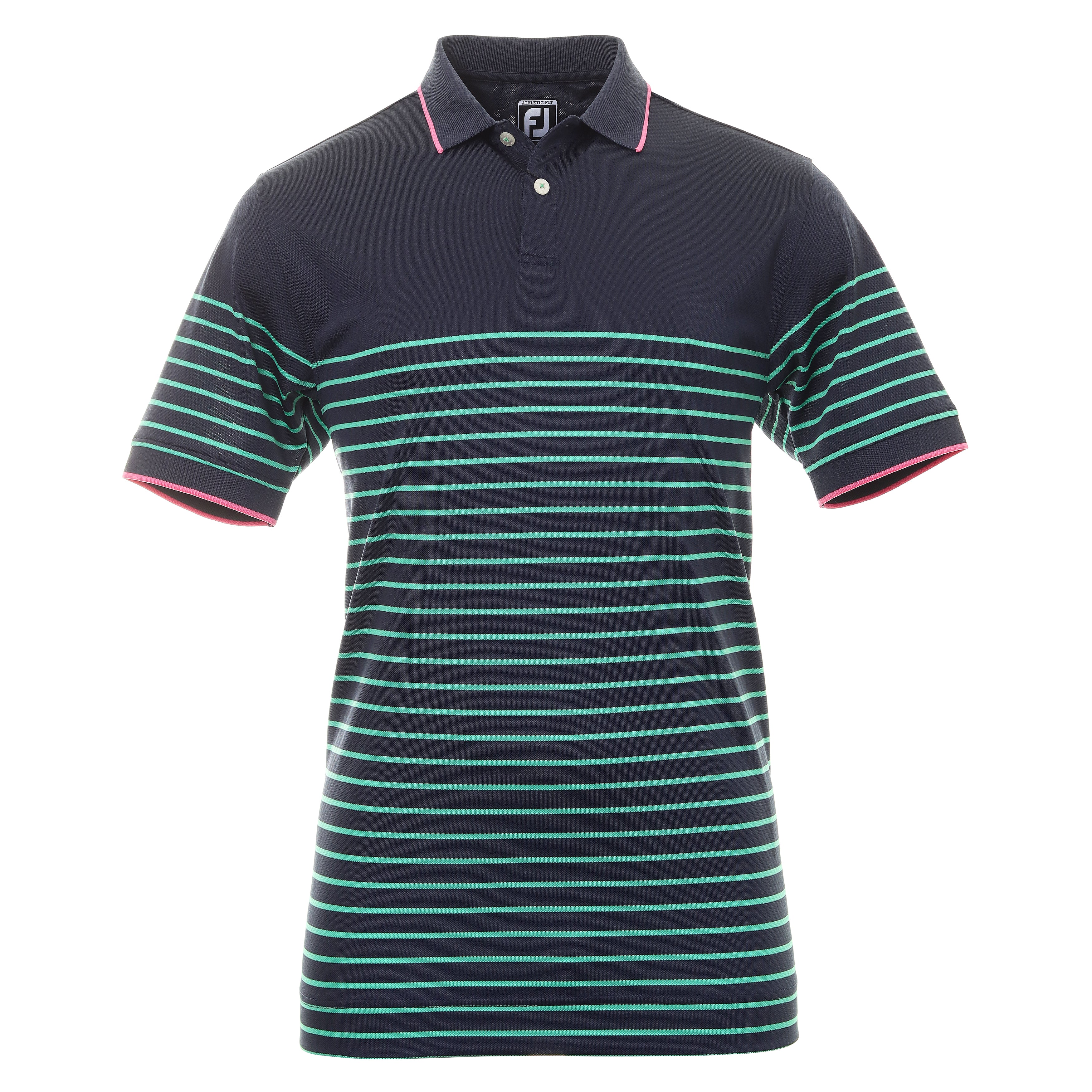 FootJoy Breton Stripe Pique Golf Shirt 88792 Navy Sea Green Watermelon ...