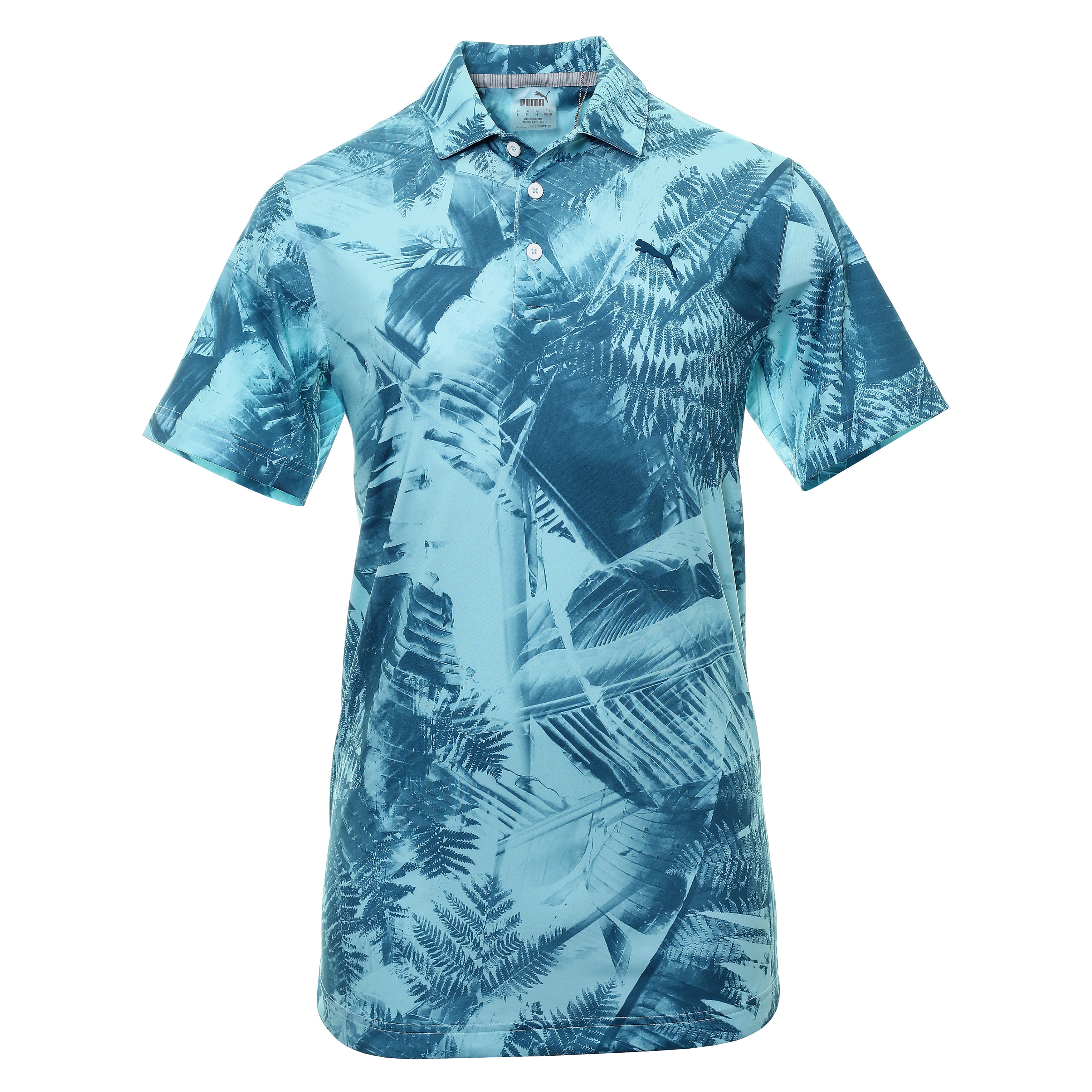 Puma Golf Palm Leaves Polo Shirt 532979 Angel Blue Blue Coral 02 ...