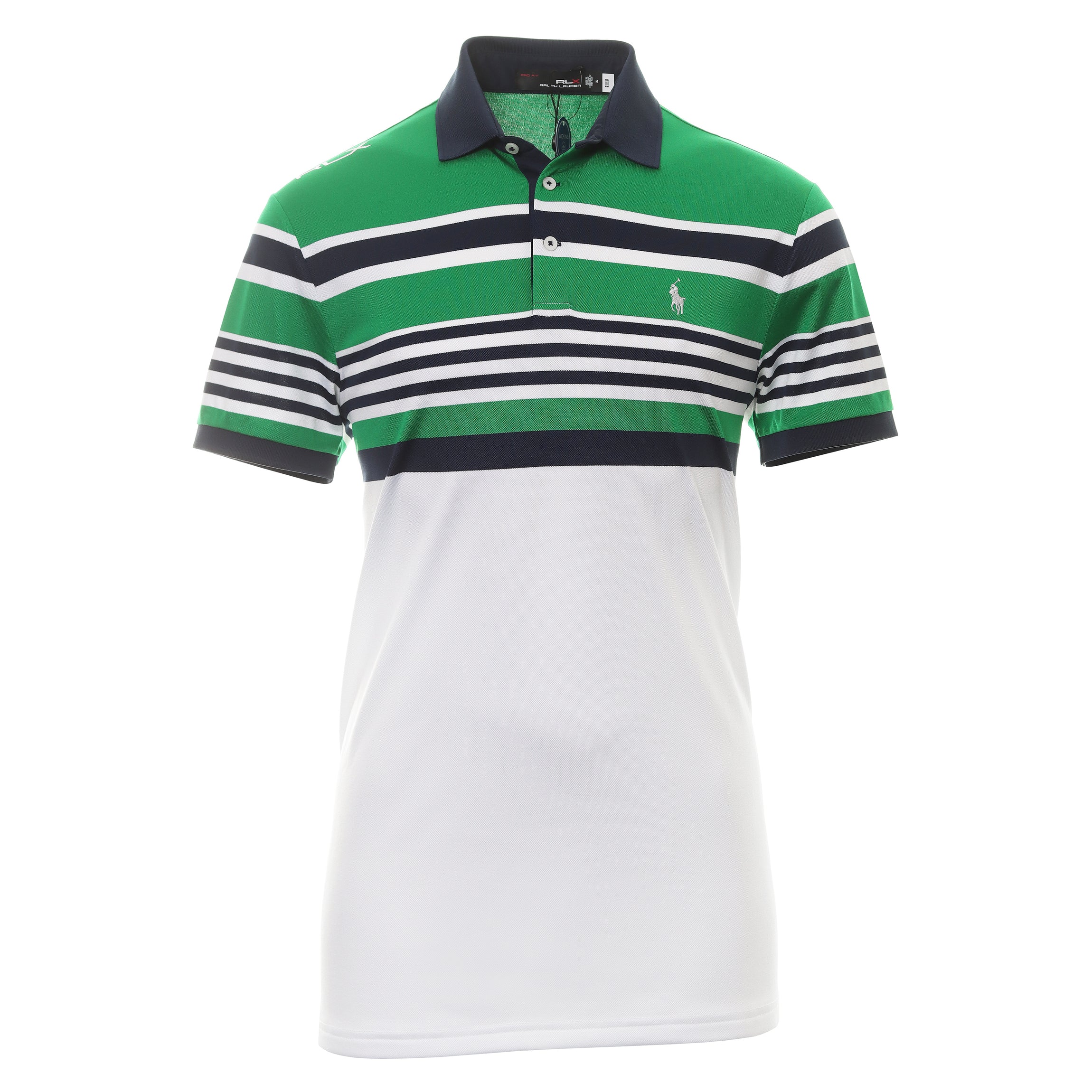 RLX Ralph Lauren Performance Block Stripe Polo Shirt 785899425 Cruise Green  Multi 002 | Function18