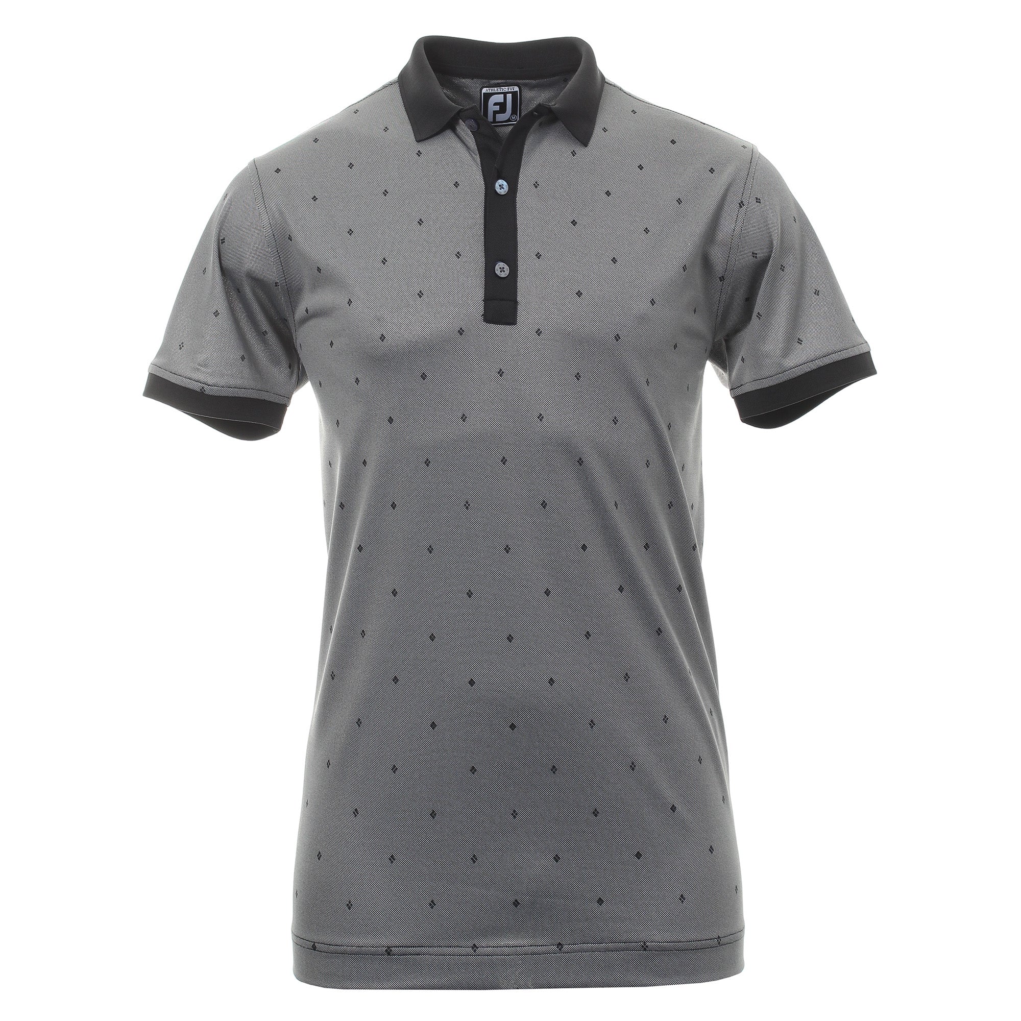 FootJoy Birdseye Argyle Print Golf Shirt 90250 Black White & Function18