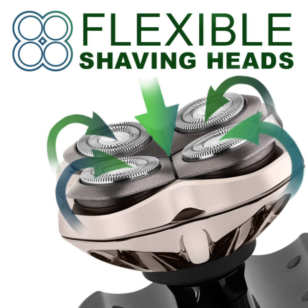 head and face shaver with flexible shaving heads