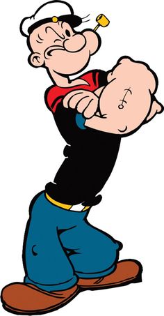 Popeye sjömannen står med ett rör i munnen 