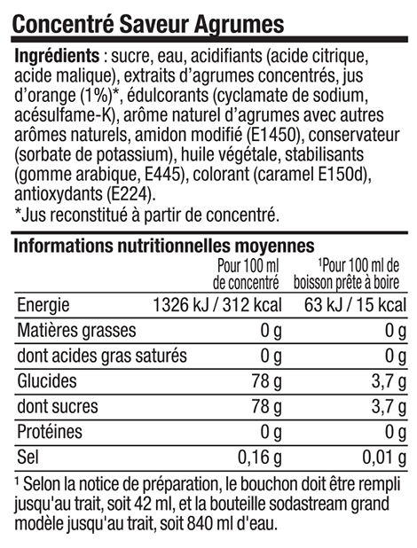 Concentré SODASTREAM Agrumes 500 ml - Saveur agrumes - Concentré