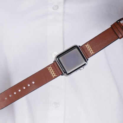 Techypop Watch Bands Brown / 38mm/40mm Leather Embroidery Designer Apple Watch Band Strap For iWatch Series SE 6/5/4/3/2/1