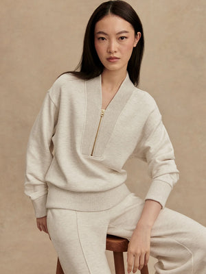 Sally Half Zip Sweat in Ivory Marl - V2V