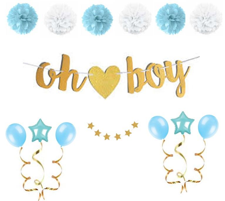 17pc Blue And Gold Oh Boy Baby Shower Decorations For Boy Shimmer Confetti