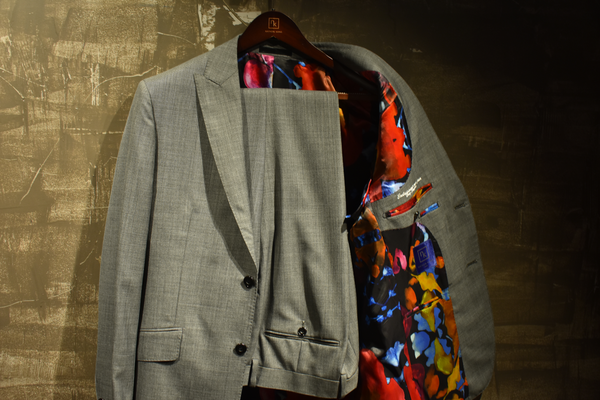 Custom Grey Suit with Custom Pink Lining | Fashion Designer Nathon Kong