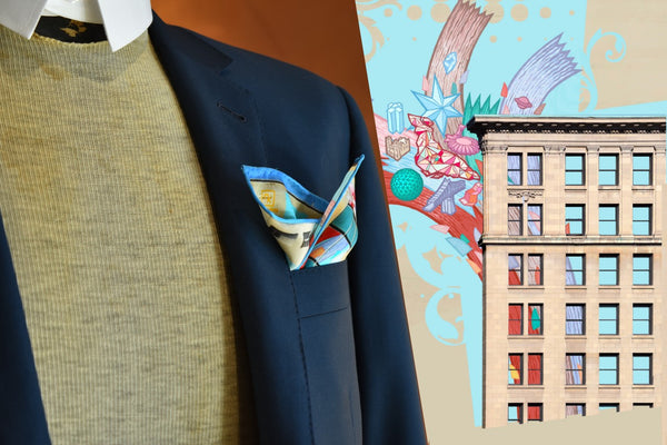 Silk Pocket Square in Blue | Fashion Designer Nathon Kong