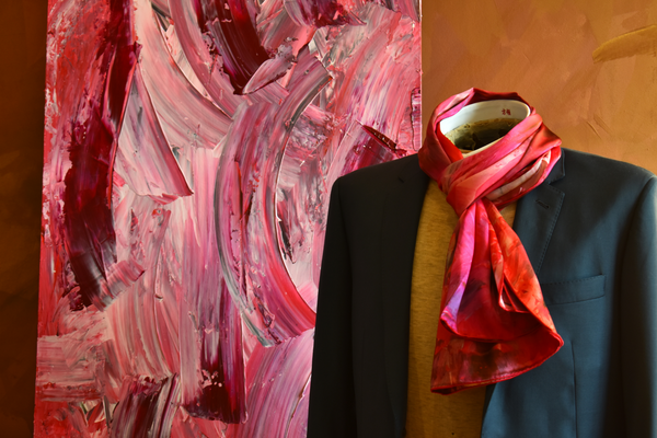 Silk Scarf Art Print in Pink | Fashion Designer Nathon Kong