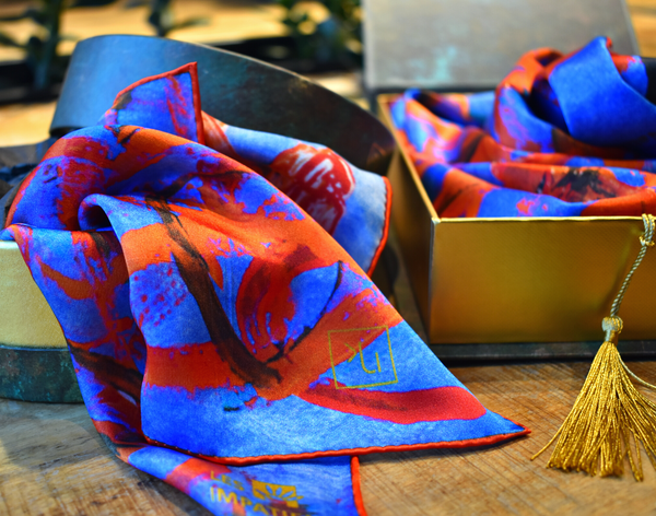 Designer Silk Scarf Blue | Fashion Designer Nathon Kong