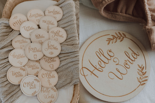 Baby Wooden Announcement Discs and Milestone Cards