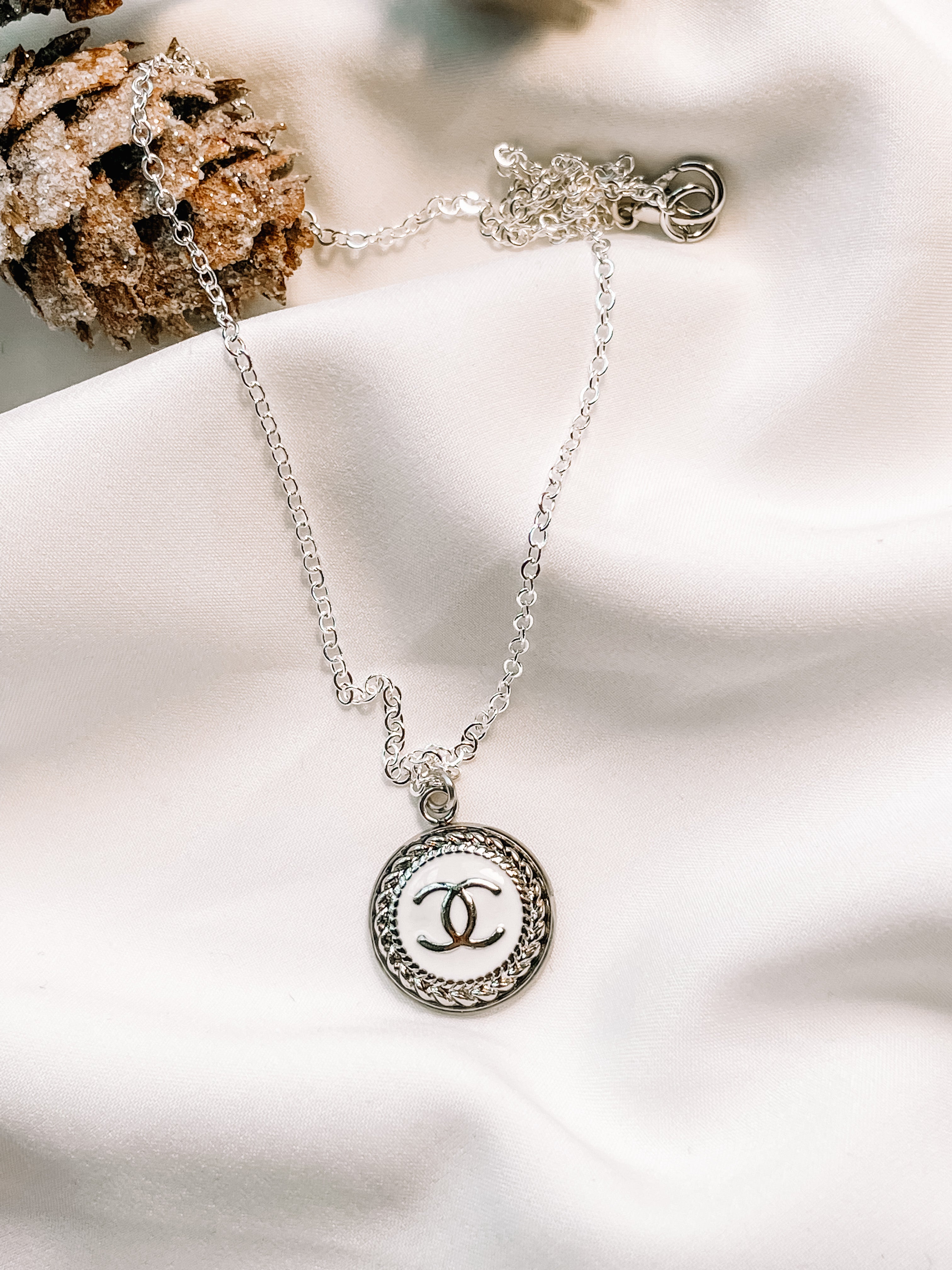 Chanel Vintage Logo Stamped Coin Pendant Necklace  Rent Chanel jewelry for  55month