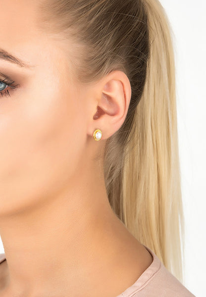 Birthstone Gold Gemstone Stud Earring  June Pearl