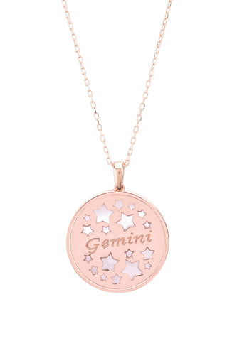 Gemini zodiac pendant necklace white mother of pearl rosegold Latelita
