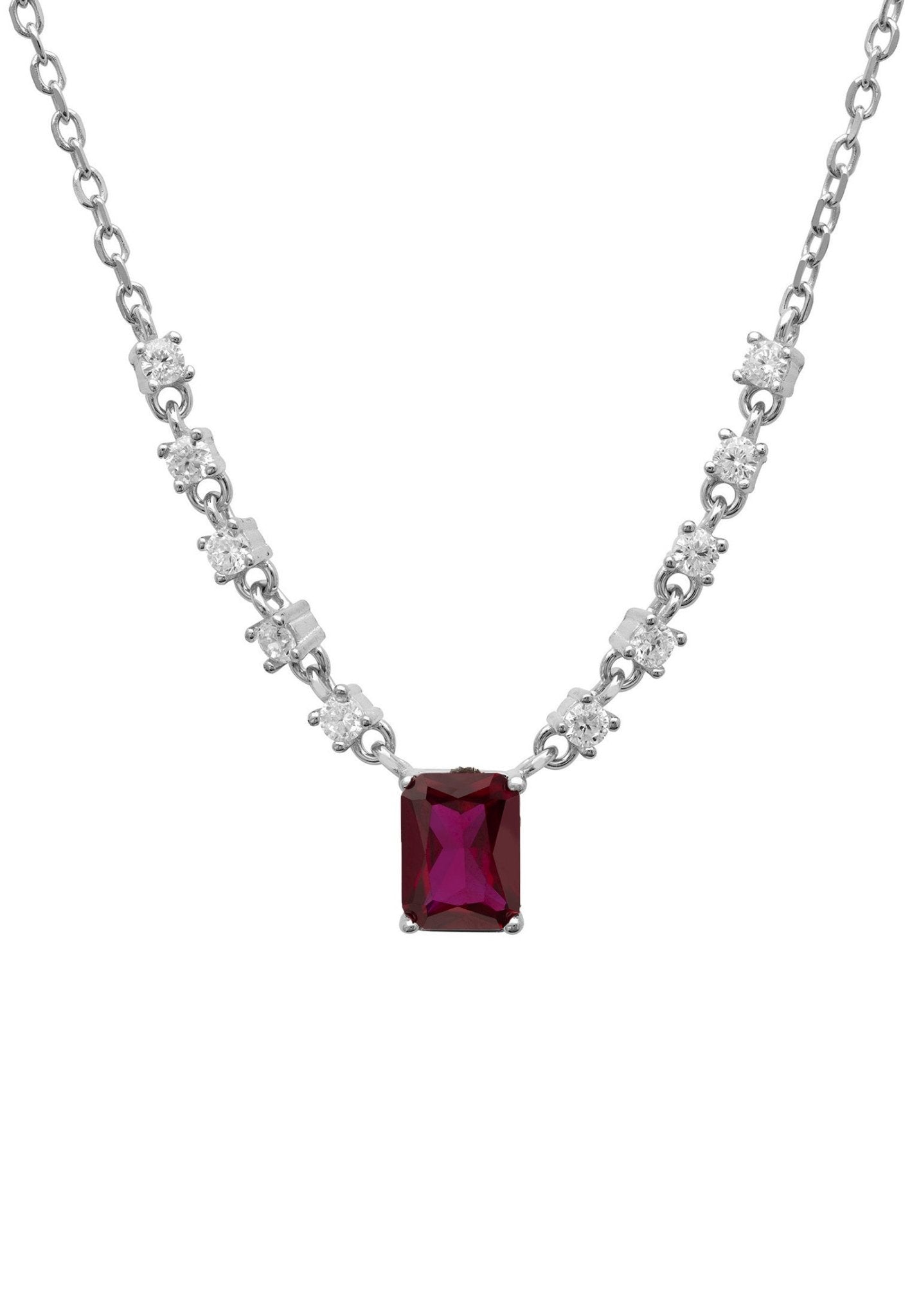 Image of Claudia Gemstone Pendant Necklace Silver Ruby