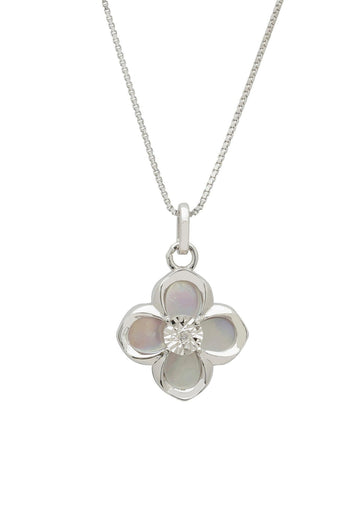 Silver Clover Four Leaf Necklace Colorful Zircon Shamrock 