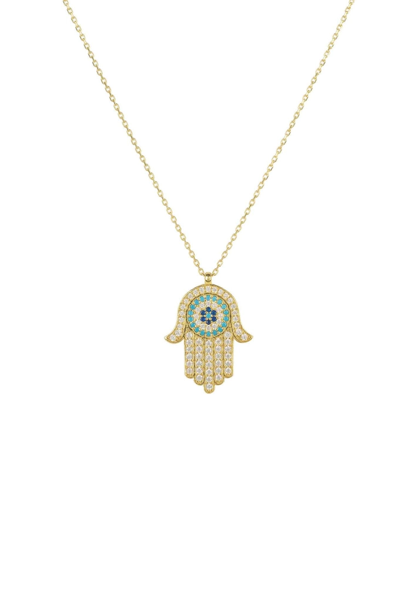 Hamsa Hand With Evil Eye Pendant Necklace Turquoise Silver