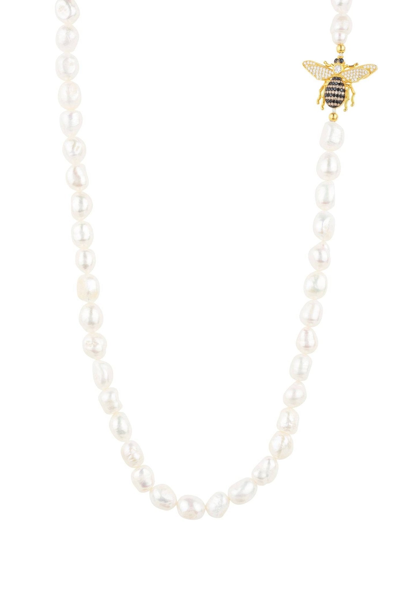 Image of Honey Bee Pearl Gemstone Long Necklace Gold