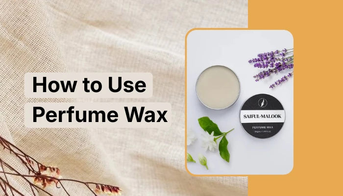 How to Use Perfume Wax by Scents N Stories, featuring a natural perfume wax tin with botanical ingredients, lavender accents, and a minimal lifestyle flat lay design.