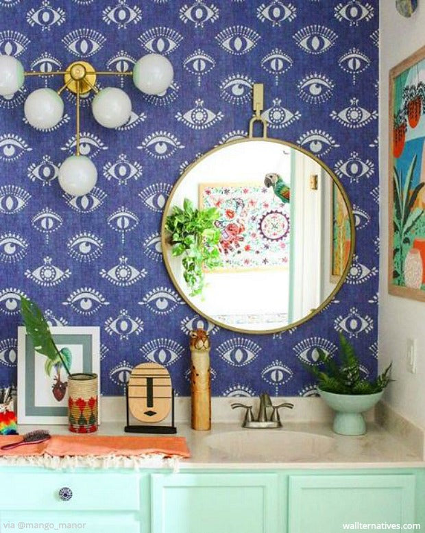 all seeing eye wall decor boho wallpaper jungalow style bathroom wall art