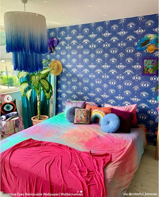 Protective Eyes Removable Wallpaper from Wallternatives - Colorful Bedroom Ideas - DIY Bedroom Makeover - Bohemian Wall Art - Boho Wallpaper Design