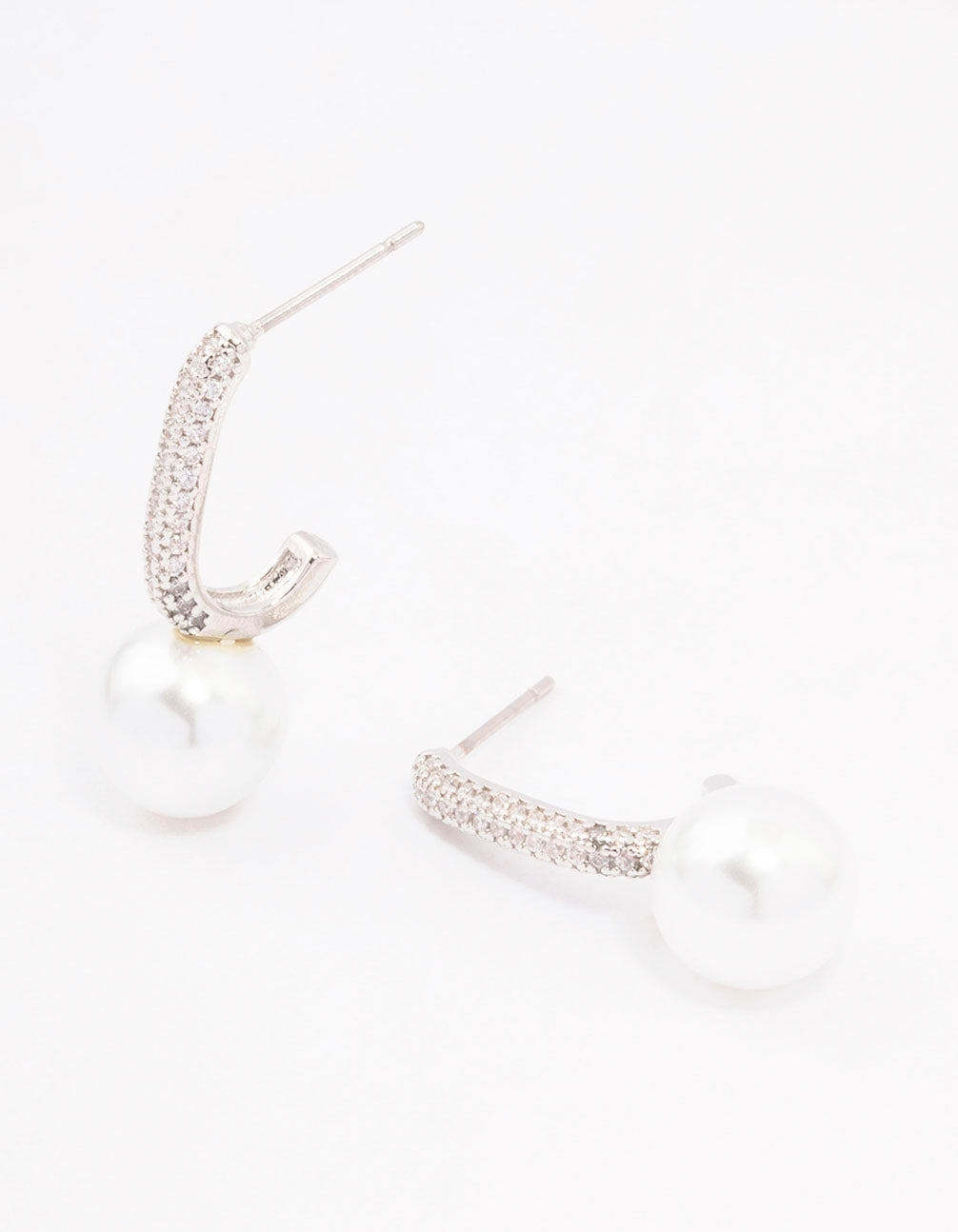 Silver Diamante & Freshwater Pearl Huggie Hoop Earrings - Lovisa