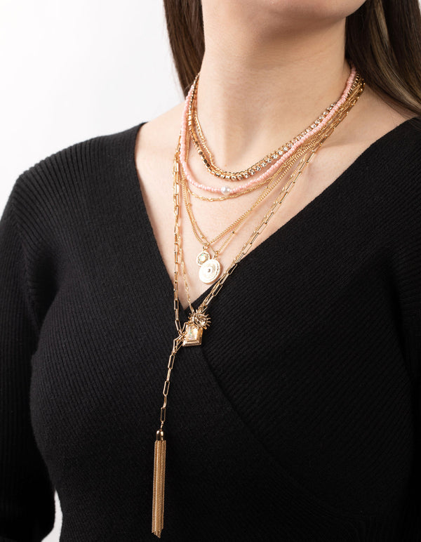 gold tassel pendant necklace