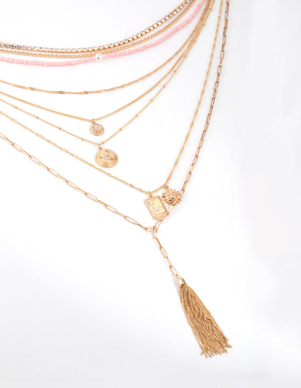 gold tassel pendant necklace