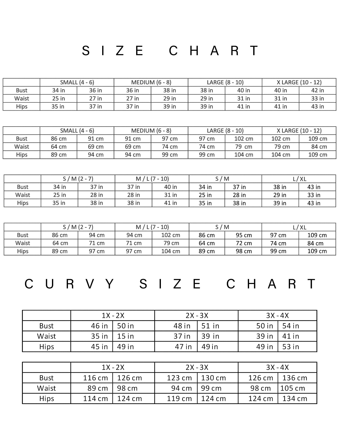 Mapalé Size Chart — Mapale.com
