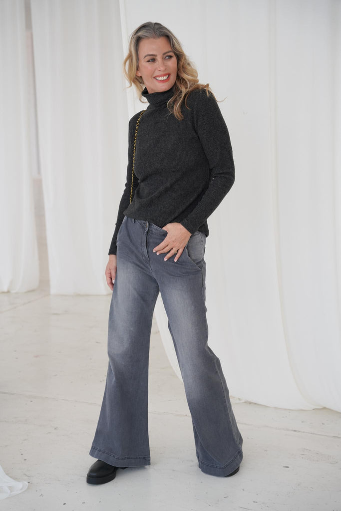 Grey Flare Leg Pants