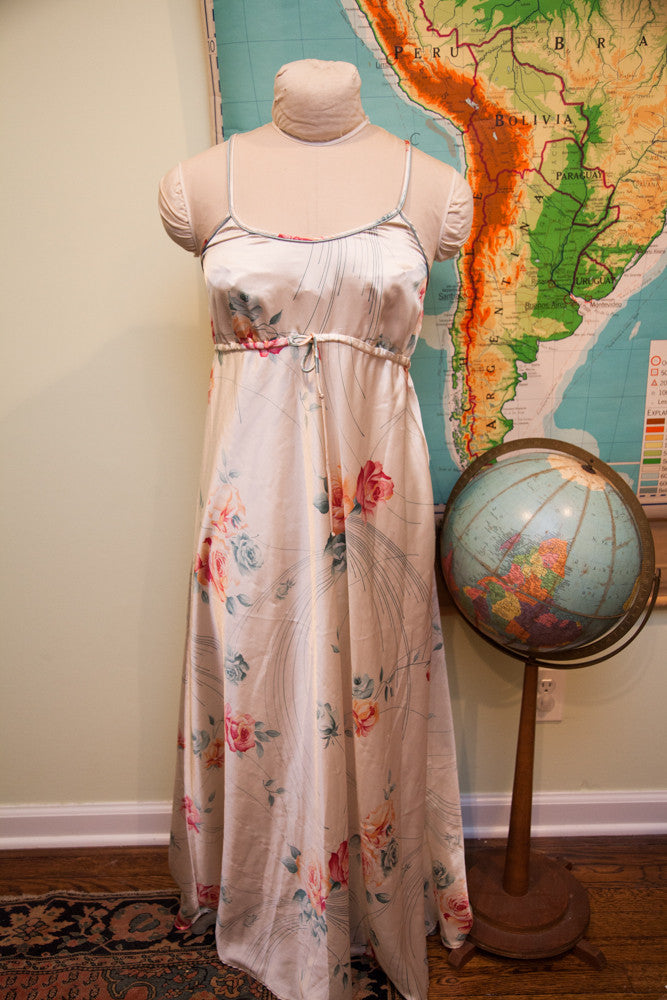 Vintage 70s Christian Dior Ivory Floral Nightgown // Beach Dress // Si