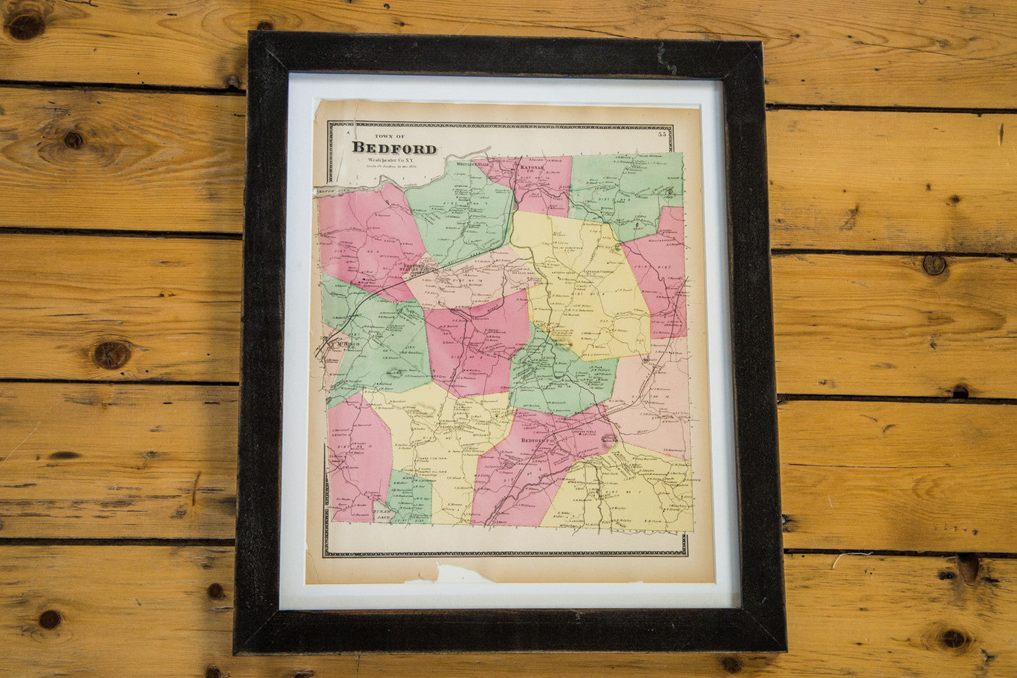 Framed Antique Bedford NY Map   1950 Antique Bedford New York Westchester Ny Map 