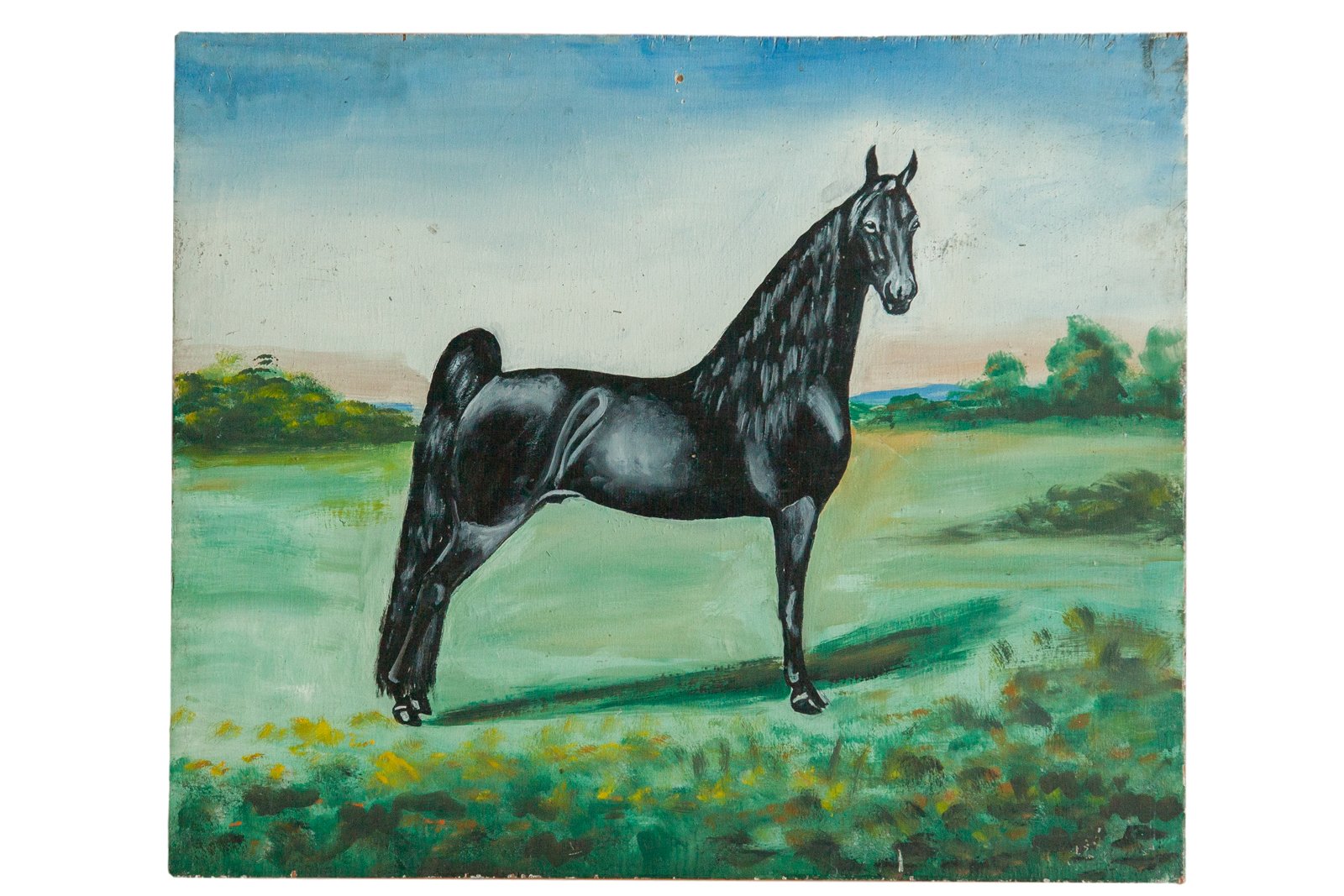 Vintage Folk Art Black Horse Painting