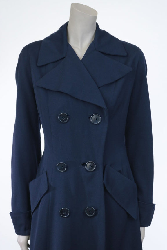 1940s Navy Wool Gabardine Princess Coat | Floria Vintage