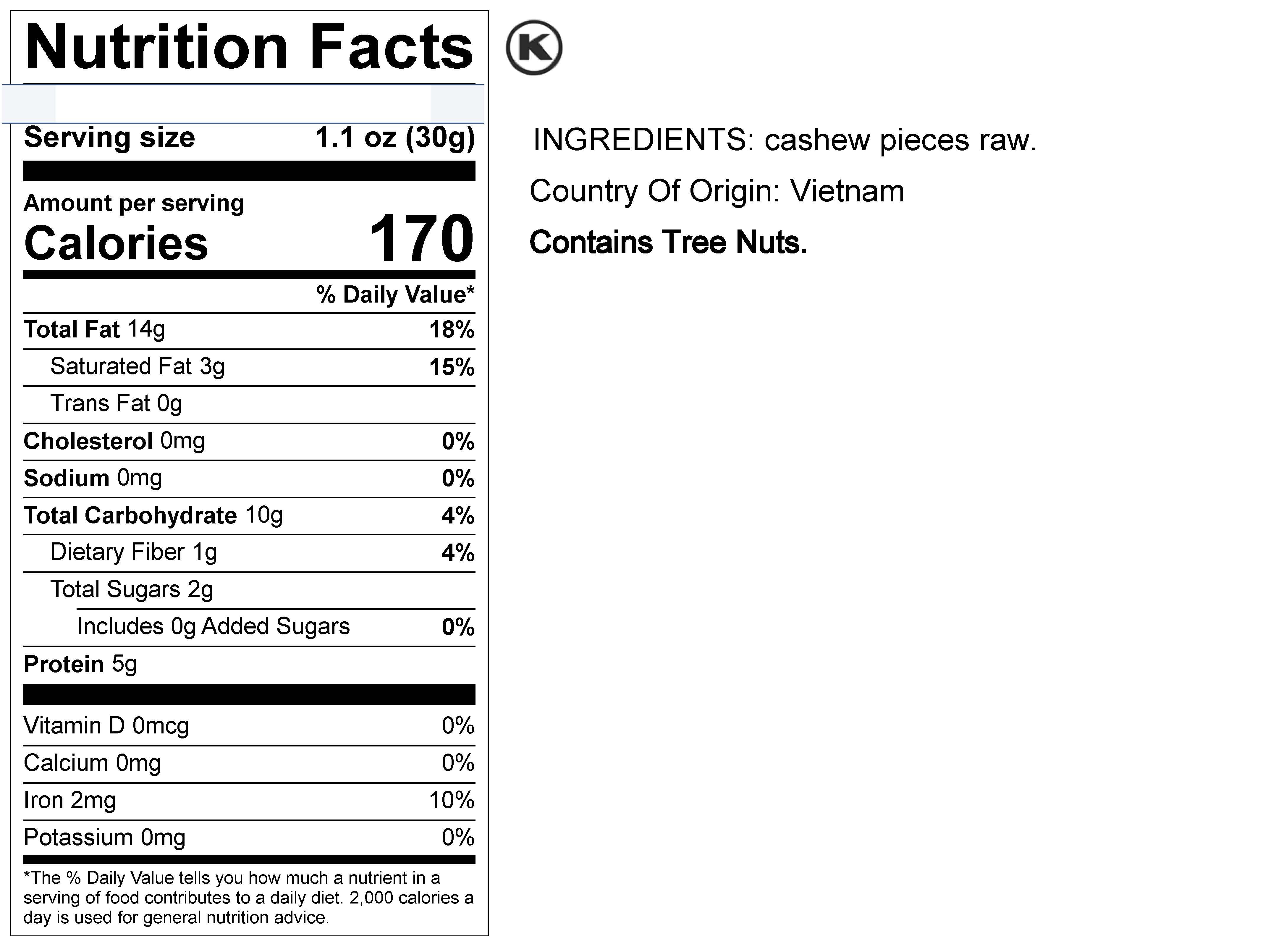 cashew calories 1 piece