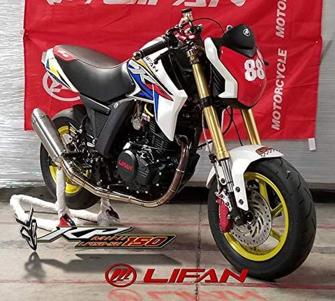 Upgraded exhaust system for Lifan KP-mini LF150-5U motorcycle. Upgraded performance racing exhaust for Lifan 150cc motorcycle