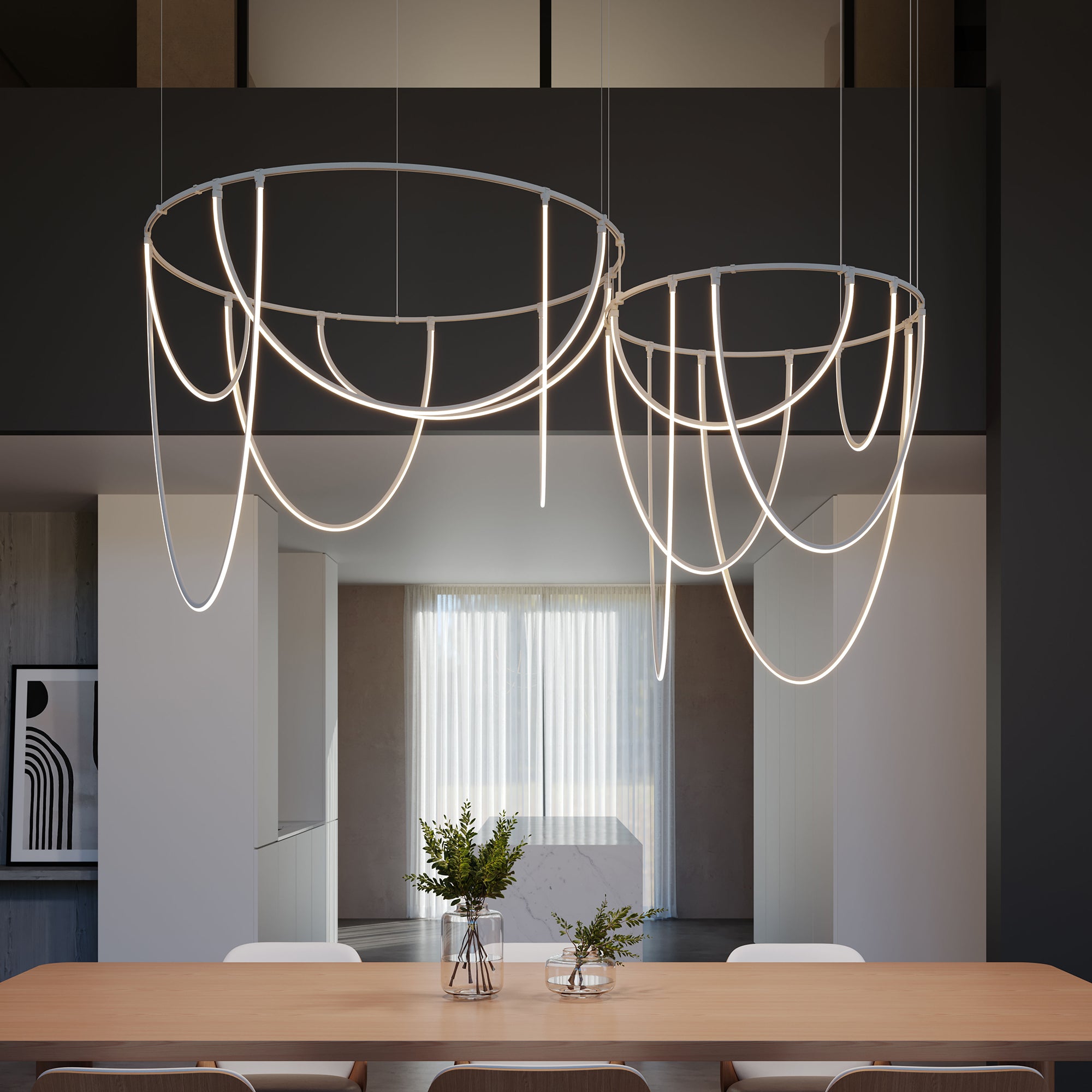2-Bar Offset Ring Multi Light Pendant Light Suspenders