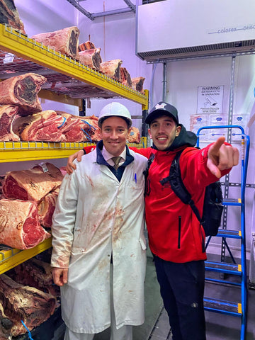 Fabio Callegari e Steve nella cella frigorifera della carne