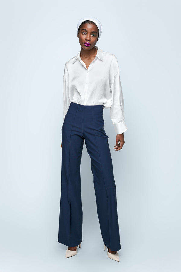 Navy Houndstooth Wool Flare Pant – ALBANA New York