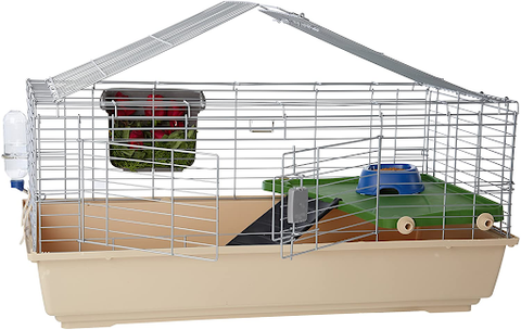 Amazon Basics Small Animal Guinea Pig Cage Habitat with Accessories in brown 