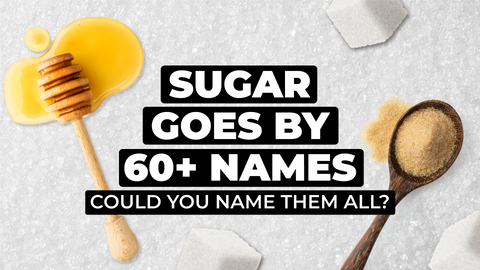 sugar goes by over 60 names, images of honey, brown and white sugar