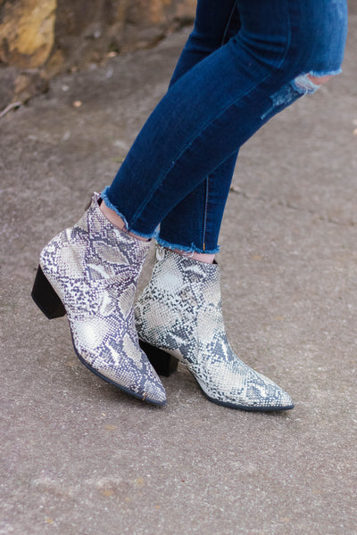 blue snakeskin ankle boots