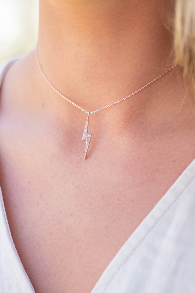 Dainty Lightening Bolt Charm Necklace Rose Gold Lightening Bold Necklace 14 Juliana S Boutique