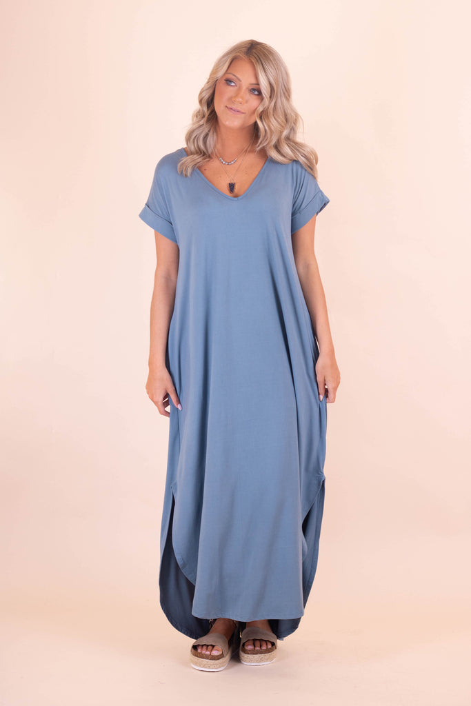 Casual Dark Aqua Maxi Dress- Trendy T 